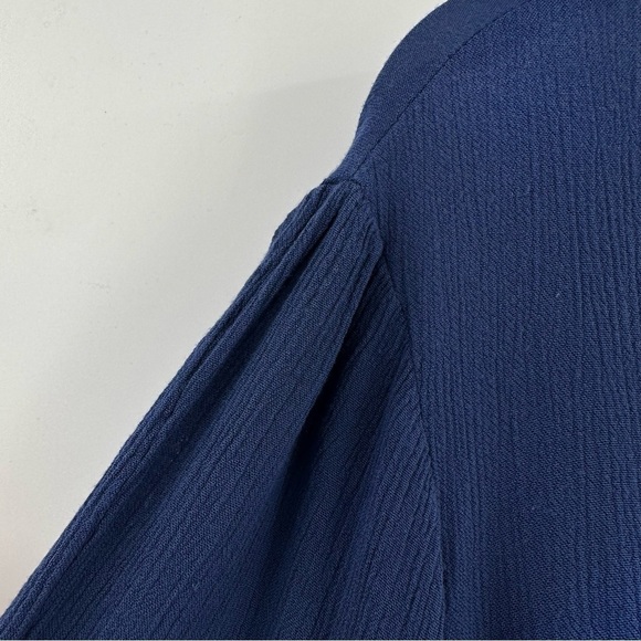 HANNAH Women’s Dark Blue with White Embroidery & Tassle Tie Top Size Medium - Picture 9 of 11